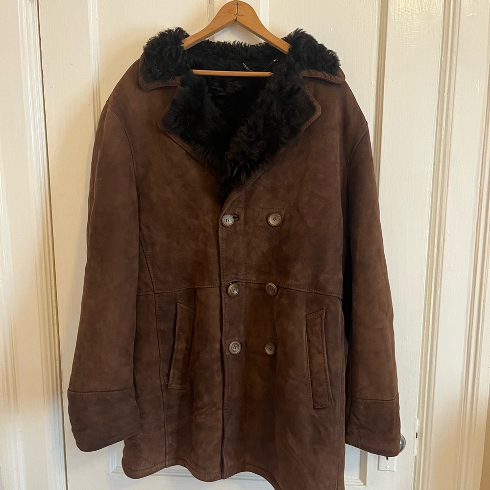 Vintage Brown Double-Breasted Shearling Coat